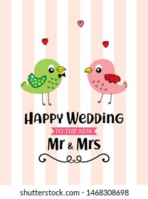 mr and mrs bird happy wedding greeting card vector