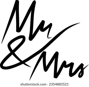 Mr and Mrs black handwritten wedding sign. Vintage vector design.