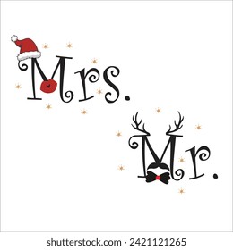 Mr and Mrs Christmas vector for printing