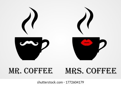 Mr and Mrs Coffee Logo, Cafe Icon vector illustration