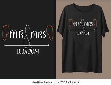 Mr and Mrs couple t-shirt vector design illustration