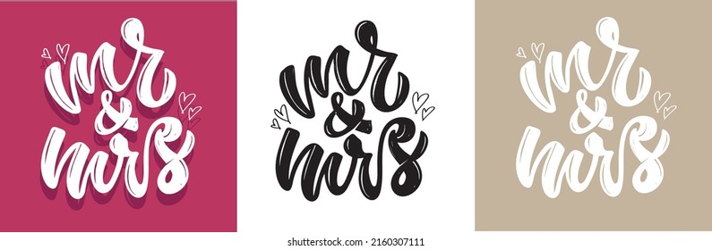 Mr and Mrs - cute hand drawn doodle lettering label. 