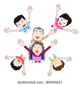 Mr. and Mrs. elderly person living among families happily