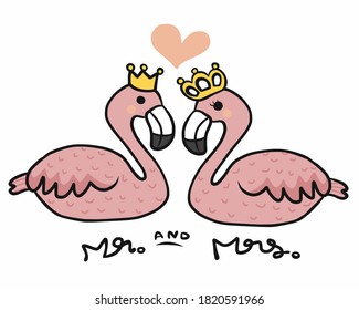 Mr. and Mrs. flamingo cartoon vector illustration