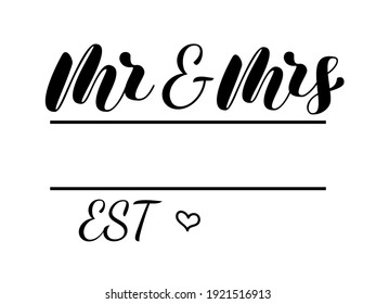 Mr Mrs frame monogram lettering. Frame for couple shirts or poster. Vector illustration