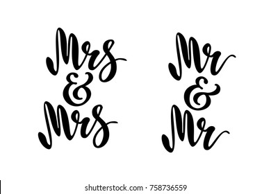 Mr And Mr. Mrs And Mrs. Gay Wedding Words. Brush Pen Lettering. Design For Invitation, Banner, Poster.