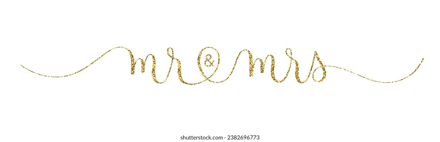 MR and MRS gold glitter brush lettering banner with swashes