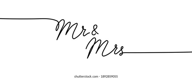 Mr and Mrs hand drawn wedding sign. Bride and groom wedding decor with calligraphy. Wedding lettering for decor, invitations, ceremony, photo albums, posters etc. Vector illustration