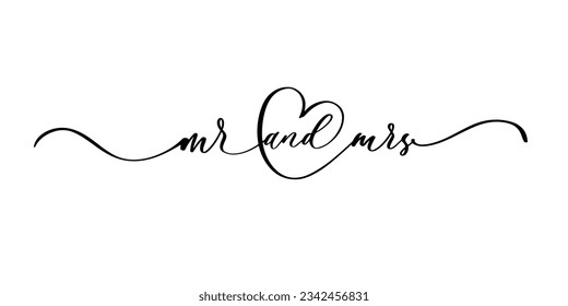 MR and MRS hand lettering, vector illustration. Hand drawn lettering card background. Modern handmade calligraphy. Hand drawn lettering element for your design.