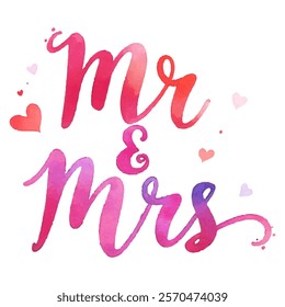 Mr and Mrs hand-lettered in a vibrant watercolor style