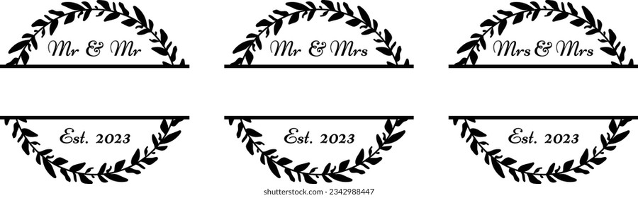 Mr and mrs laurel monogram. Wedding mr and mrs circle monogram. 