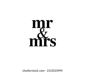 Mr and Mrs lettering. Ceremony decoration. Mister missis sign typographic, invitation elements. Isolated on white background. Vector illustration.