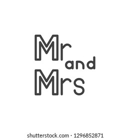 mr and mrs lettering line icon. linear style sign for mobile concept and web design. Mr & Mrs wedding written lettering outline vector icon. Symbol, logo illustration. Pixel perfect vector graphics