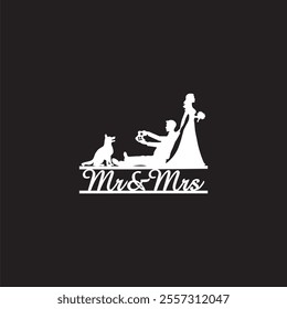 The Mr and Mrs logo is white and has a black background