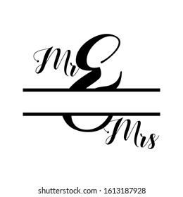 Mr and Mrs monogram split letter initial vector isolated