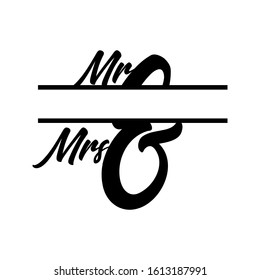 Mr and Mrs monogram split letter initial vector isolated