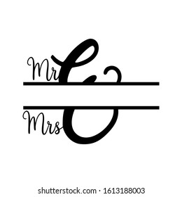 Mr and Mrs monogram split letter initial vector isolated