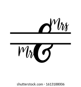 Mr and Mrs monogram split letter initial vector isolated