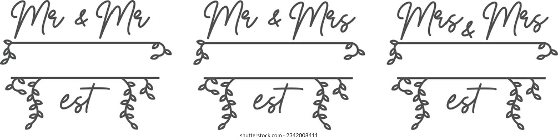 Mr and Mrs monogram. Wedding monogram. Mr. and Mr monogram. Mrs and Mrs monogram.