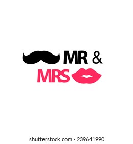 Mr. and Mrs. with mustache and lips 