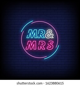 Mr and Mrs Neon Signs Style Text Vector