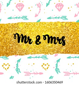 Mr and Mrs Postcard Design. Vector Illustration of Greeting Card.