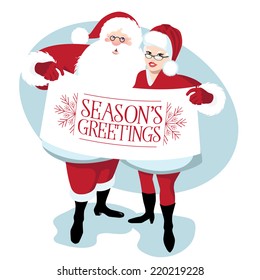 Mr. and Mrs. Santa Claus Season's Greetings EPS 10 vector