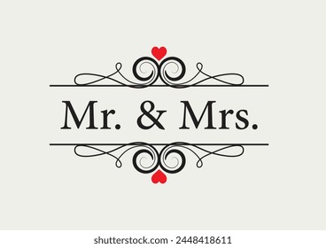 Mr and mrs shape . isolated on white background. Script calligraphy vector illustration.