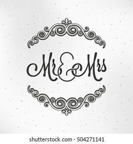 Mr and Mrs Sign. Mister and Miss Wedding Logo Design Background.