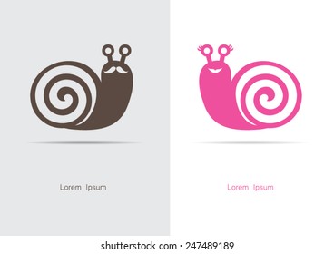 Mr. and Mrs. snail vector logo.