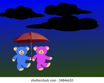 mr and mrs teddy bear out in the rain