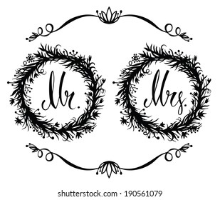 Mr.& Mrs. with two floral frame and vignette