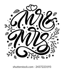 Mr and mrs typography element vector illustration on white solid background