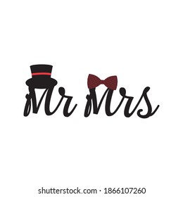 Mr and Mrs- Vector typography. Handwriting romantic lettering. Hand drawn illustration vector. wedding card, romantic valentine's day poster, t-shirt design, mug , room wall poster and other gift.