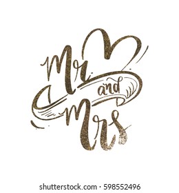 Mr And Mrs Wedding Backdrop Design With Gold Glitter/ Typography Poster Design Vector Art