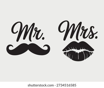 Mr. and Mrs. wedding couple design elements