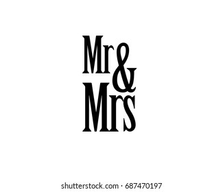 Mr & Mrs wedding hand written lettering. Wedding decoration. Mister and mrs for wedding and invitation elements. Traditional wedding words. Isolated on white background. Vector illustration.