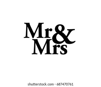 Mr & Mrs wedding hand written lettering. Wedding decoration. Mister and mrs for wedding and invitation elements. Traditional wedding words. Isolated on white background. Vector illustration.