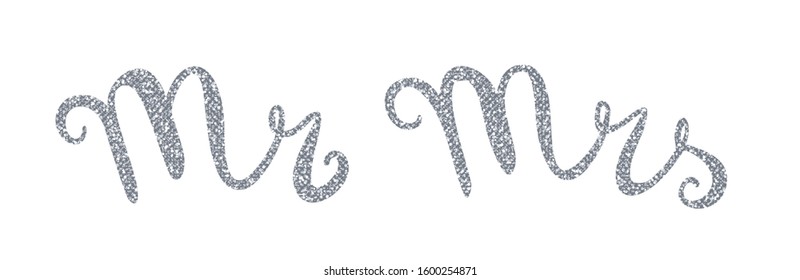 Mr and Mrs Wedding Lettering in Silver Glitter - Bride and Groom Typography