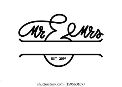 Mr and Mrs wedding monogram template. Wedding related typography. Vector illustration.