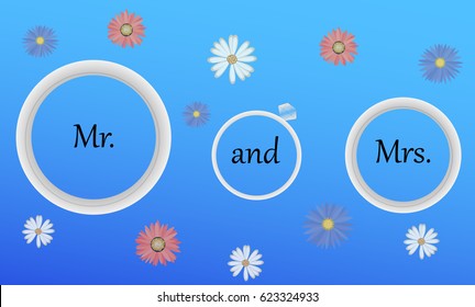Mr and Mrs Wedding Rings .Sign Typographic Vector Design
