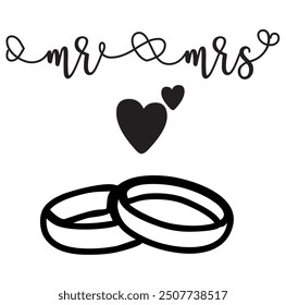 Mr and mrs wedding sign design ring heart swirl romantic love future