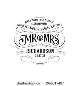 Mr and Mrs Wedding Wine Label Template in Vintage Style