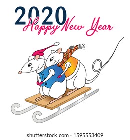 Mr. and Ms. Mouse sledding. New Year 2020.