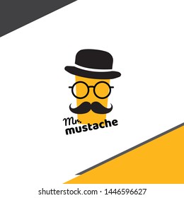 Mr Mustache Logo - good for barber shop - glasses with mustache - Vector