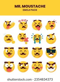 Mr Mustache Yellow Emoji Character Pack 16 Emojis