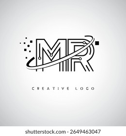 MR Orbit Monogram Logo – Futuristic Minimal Letter mark with Circular Line Art, Tech-Inspired Dots and Space Motion Concept for Modern Branding Identity
