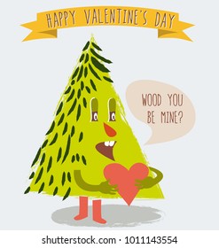 Mr Pine Tree expressing love , card for Valentine's day