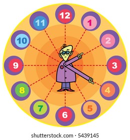 mr. professor cartoon clock (vector) - on editable separate layers