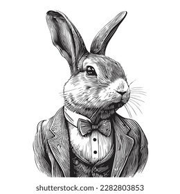 Mr Rabbit in suit portrait sketch hand drawn in doodle style illustration